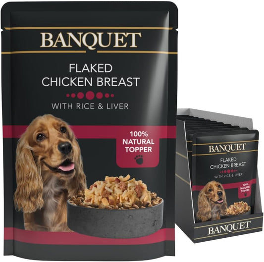 Banquet - Wet Dog Food - Flaked Chicken Breast, Rice, Liver - 100% Natural Ingredients, 15 Pouches X 100G
