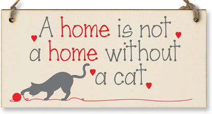 Handmade Wooden Hanging Wall Plaque Not a Home without a Cat Pet Lover Cat Mum Dad Sign