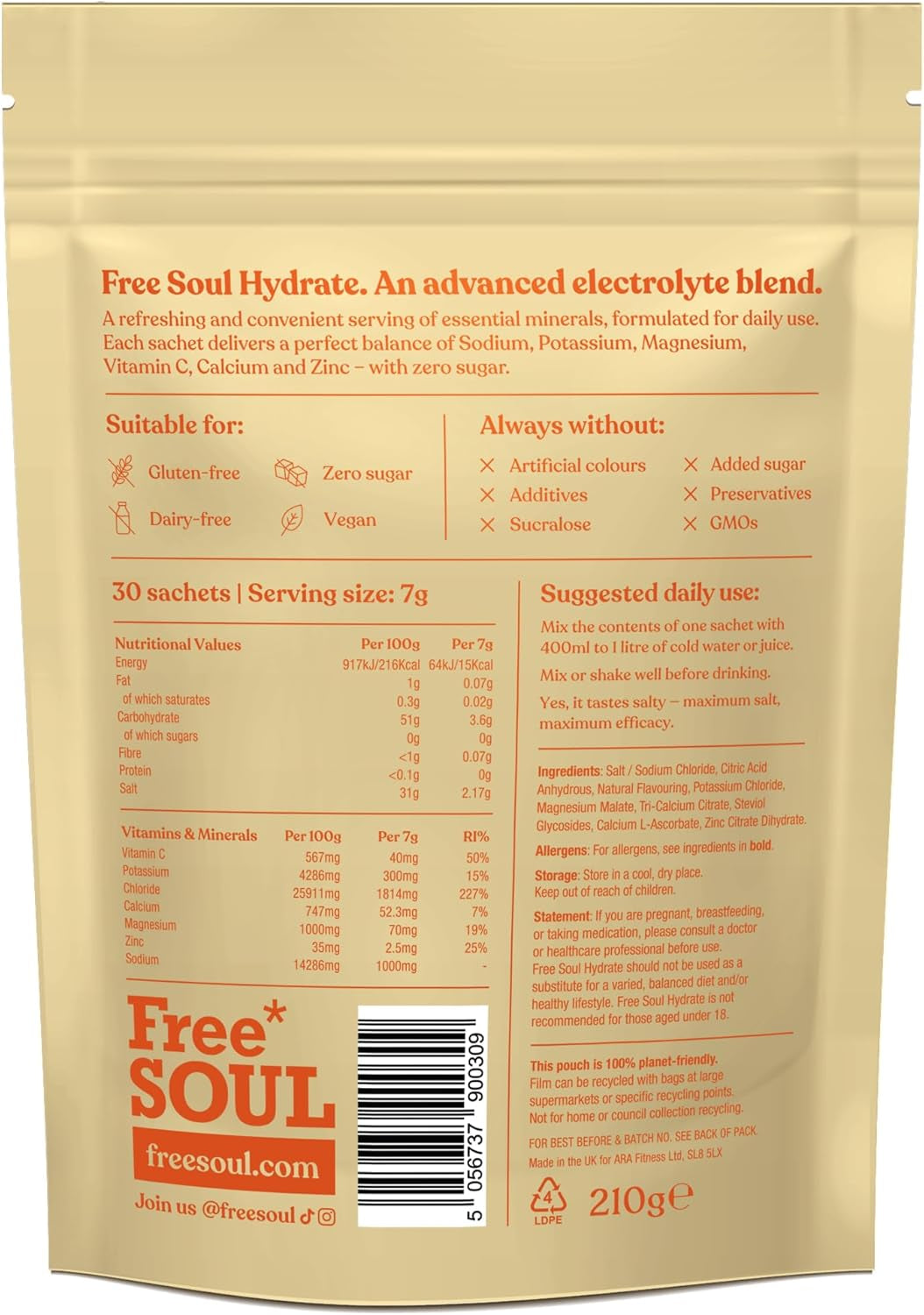 Hydrate | Electrolyte Sachets with Sodium, Magnesium, Vitamin C, & More | Zero Sugar, Advanced Powder for Enhanced Hydration & Recovery | Citrus Flavour | 30 Sachets