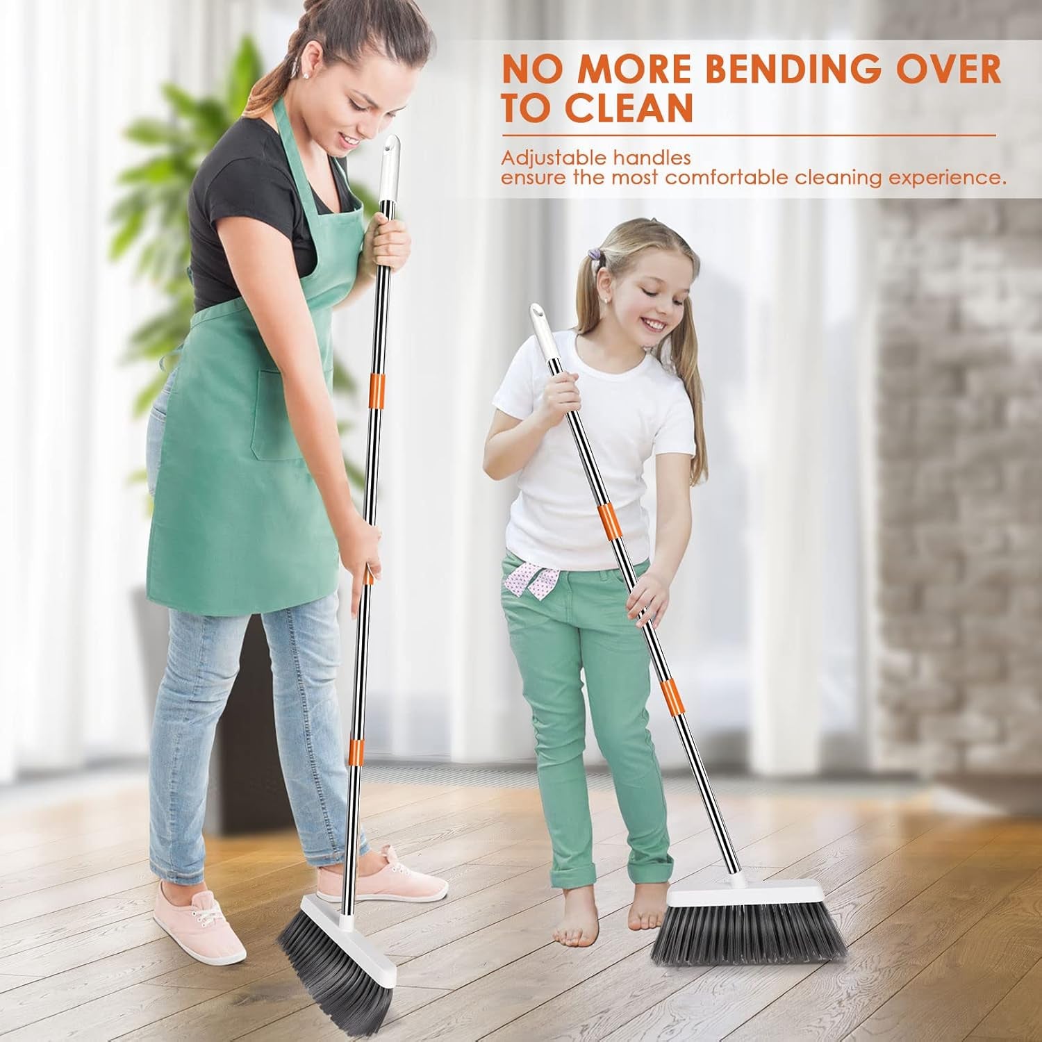 Broom and Dustpan - Long Handled Dustpan and Brush Set, 130 Cm Long Handle Sweeping Broom Indoor, Dust Pan and Brush Combo for Home Lobby Kitchen Office Floor Cleaning