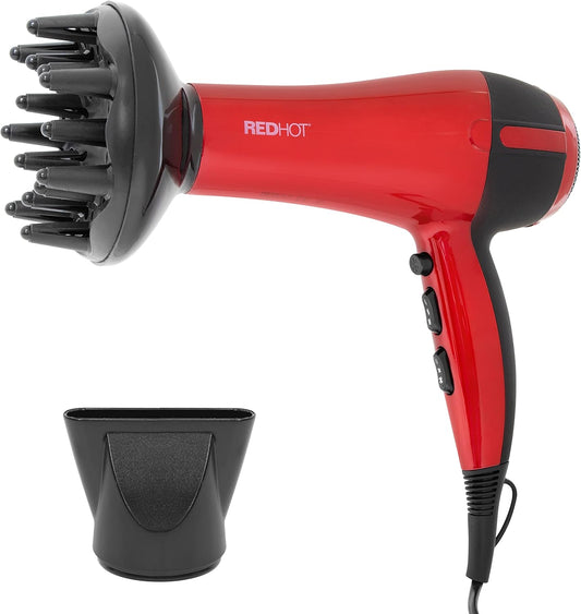 37010 2200W Professional Hair Dryer with Diffuser & Concentrator Nozzles/Dual Styling Options / 3 Heat Settings, 2 Speed Settings & Cool Air Mode/Salon Quality/Red Coloured