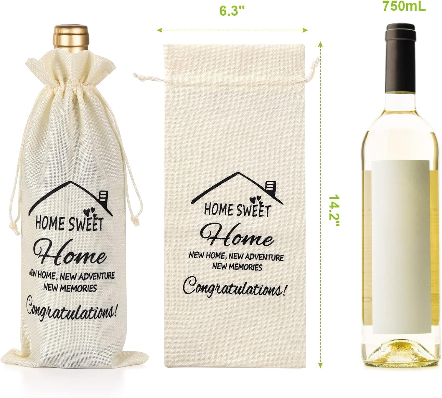 New Home Gifts Bags, Wine Gift Bag with Drawstring, House Warming Gifts New Home, New Home Gifts for Couple, Women, Men, Champagne Gift Bag