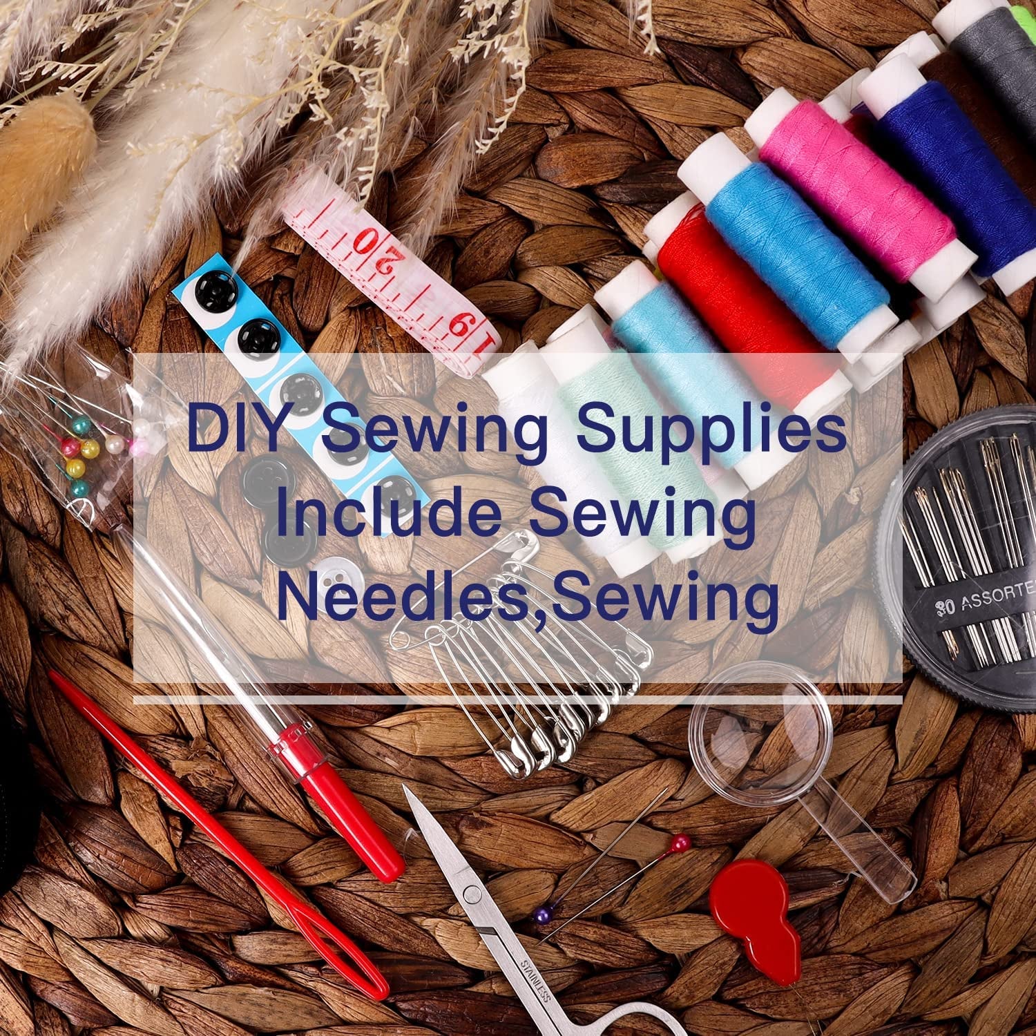 Sewing Kit with Case Portable Sewing Supplies for Home Traveler, Adults, Beginner, Emergency, Kids Contains Thread, Scissors, Needles, Measure Etc