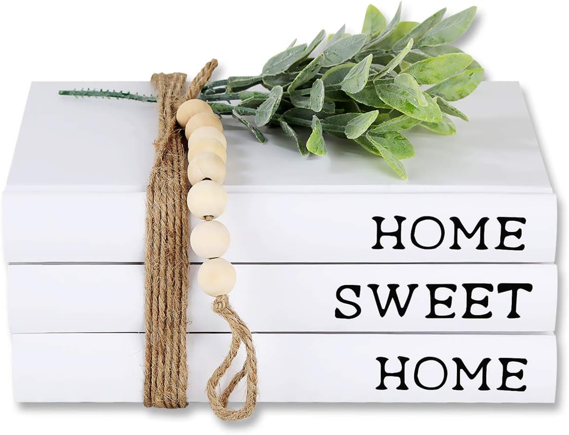 Decorative White Books,Farmhouse Stacked Books,Hardcover Books Decorative,Home|Sweet|Home(Set of 3) Stacked Books for Decorating Coffee Tables and Shelves (White)