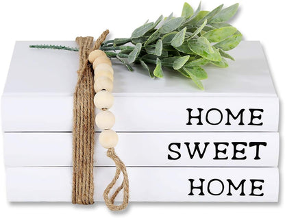 Decorative White Books,Farmhouse Stacked Books,Hardcover Books Decorative,Home|Sweet|Home(Set of 3) Stacked Books for Decorating Coffee Tables and Shelves (White)