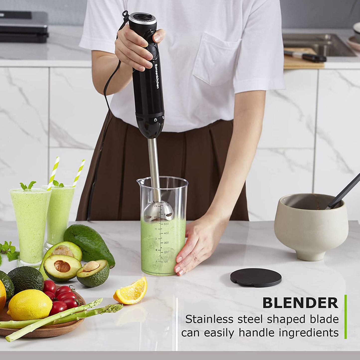 Hand Blender, 12 Speeds Immersion Blender Handheld, Stick Blender Electric with Stainless Steel Blade for Making Baby Food, Soups, Sauce, HB3201 (Black)