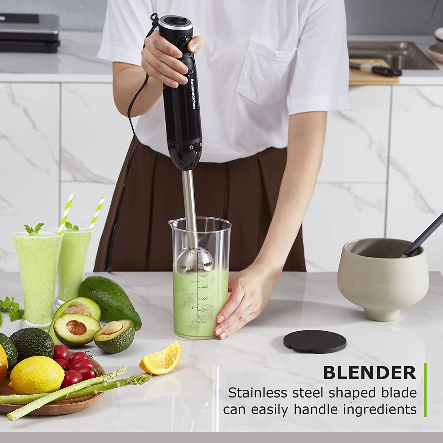 Hand Blender, 12 Speeds Immersion Blender Handheld, Stick Blender Electric with Stainless Steel Blade for Making Baby Food, Soups, Sauce, HB3201 (Black)