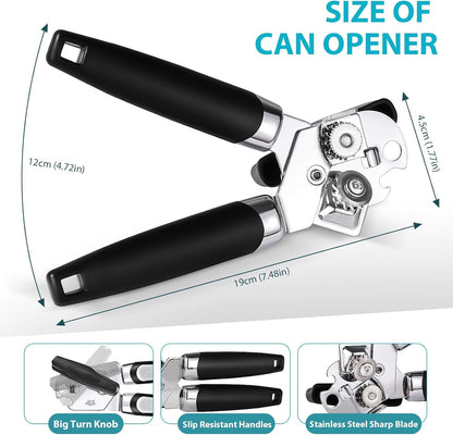 Tin Opener,  3-In-1Can Opener Handheld Heavy Duty Stainless Steel Can Openers with Multifunctional Bottle Opener, Black