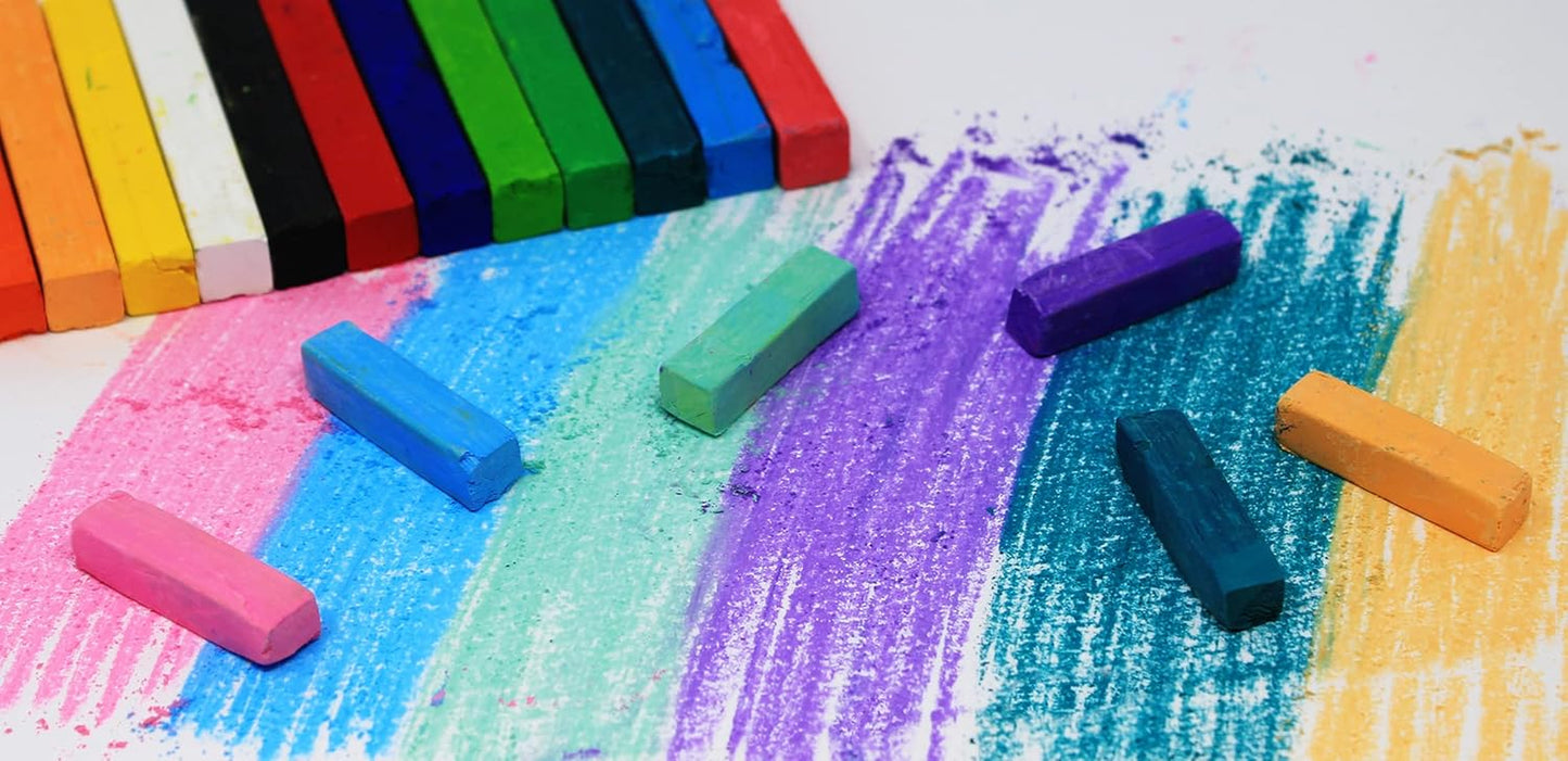 Soft Pastels – PK12 Assorted Earth-Tone Colours Soft Pastels Full Sticks - Intense Bright Colours - Perfect Oil Pastels for Kids, Artists, Students - Pastels for Paper and Canvas. BI8322.