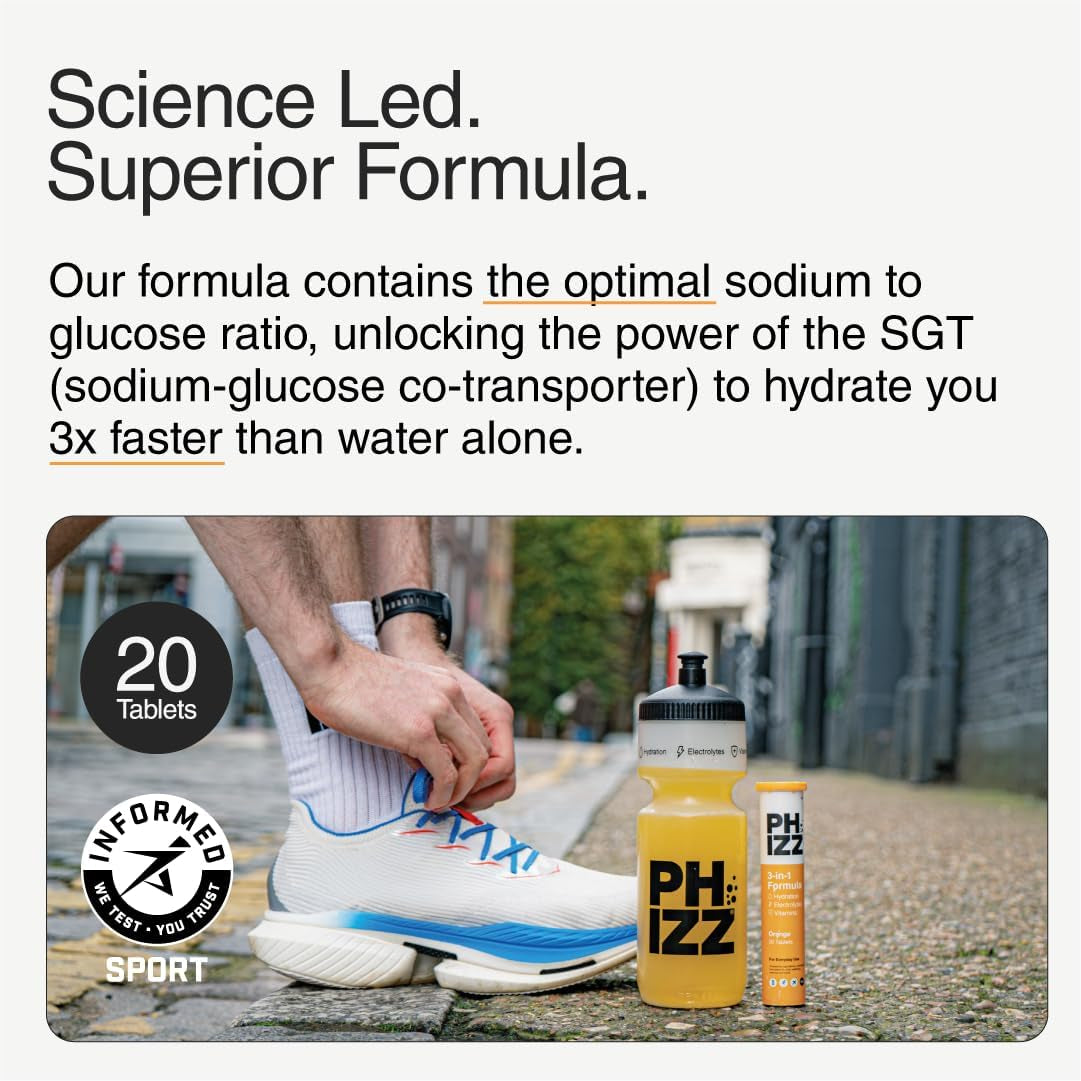 Electrolytes, Multivitamin & Hydration Tablets - 20 Effervescent Rehydration Electrolyte Tablets - 18 Vitamins & Minerals, Vitamin C, Vegan, Vegetarian & Low Calorie (Orange, 20 Tablets)