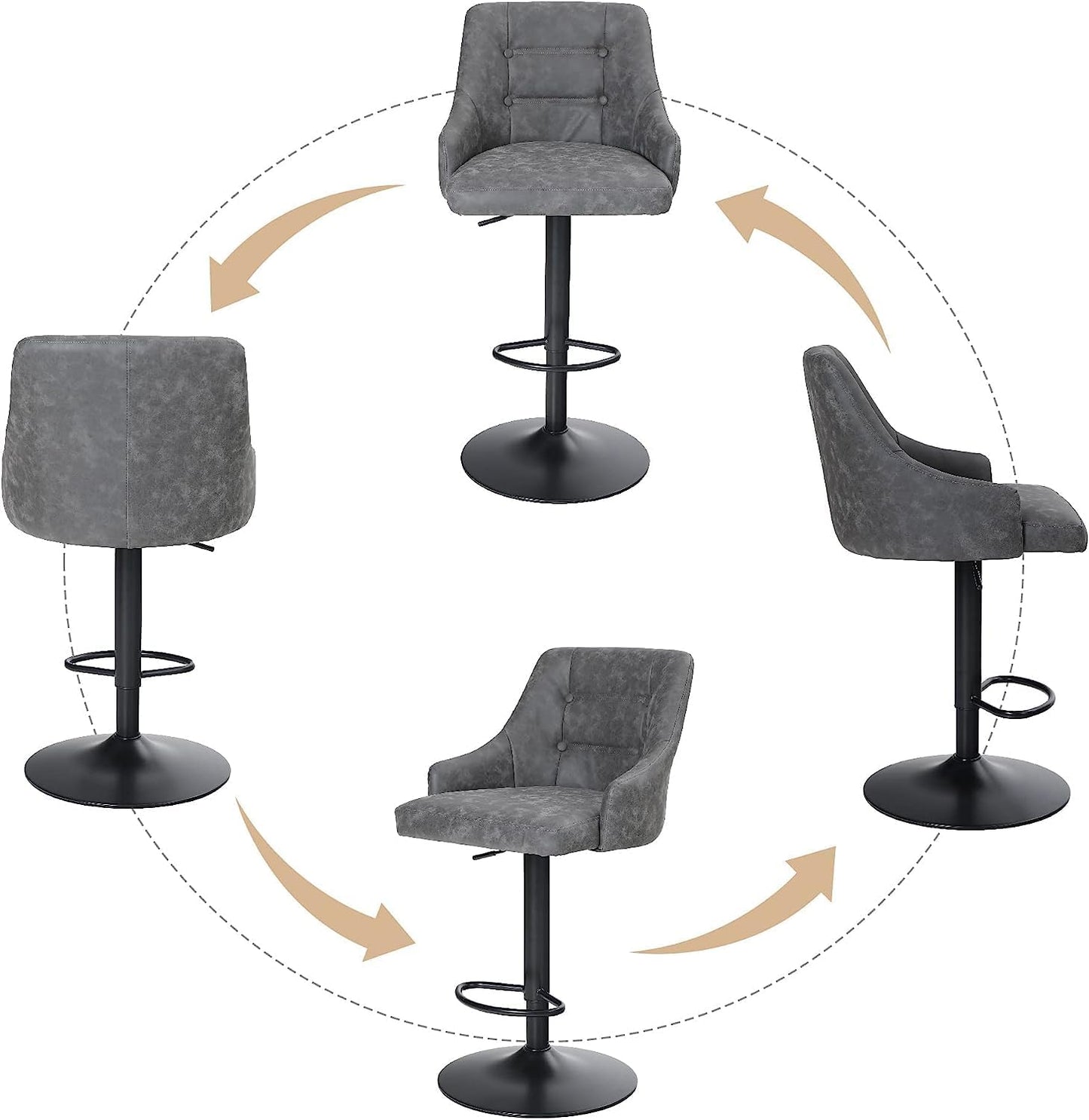 Height Adjustable Rotating Bar Stool, Bar Chair Counter Stool, PU Leather with Backrest and Footrest, Hugging Feeling Counter Stool for Kitchen, Cafe, Office