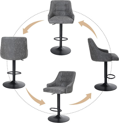 Height Adjustable Rotating Bar Stool, Bar Chair Counter Stool, PU Leather with Backrest and Footrest, Hugging Feeling Counter Stool for Kitchen, Cafe, Office