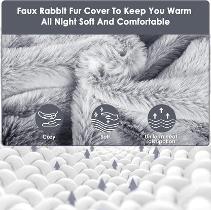 Hot Water Bottle with Luxury Cosy Faux Fur Cover,2L Leakproof Large Hot Water Bag for Neck,Shoulder,Hand Feet Warmer,Ideal for Women,Men(Grey)