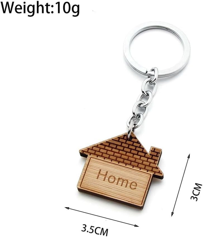 4 Pcs Wooden House Keychain Wooden Keychain Home Keyring Decoration Small House Shape Keychain Housewarming Gift Cute Home Keychain for Real Estate Gifts Home Clients Home Buyers Clients