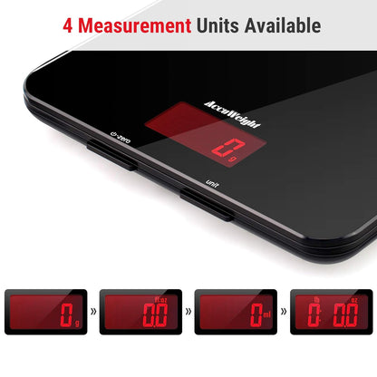 201 Digital Kitchen Scales with Tempered Glass Platform Electronic Weighing Food Scale with Backlit LCD Display Multifunctional, for Office School Home Baking Cooking, 5Kg/11Lb