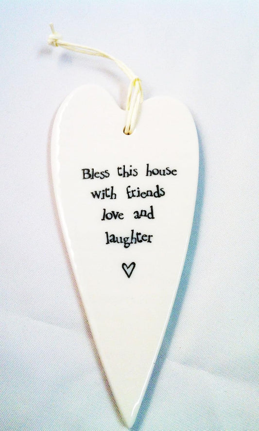 NEW 2035 White Porcelain Hanging Heart Bless This House, Christmas