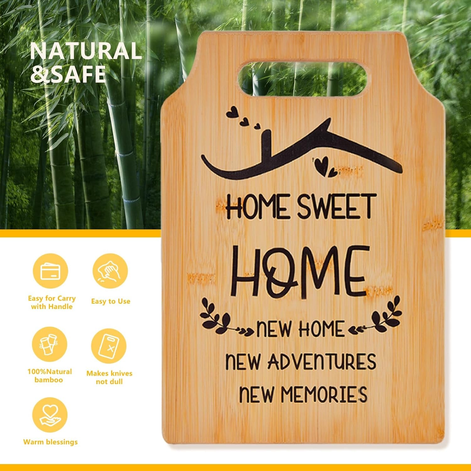 New Home Gifts, Bamboo Chopping Board Decoration House Warming Gifts for Best Friend Couple Family, Ideas Kitchen Housewarming Gifts for New House(32X22X1.2Cm)