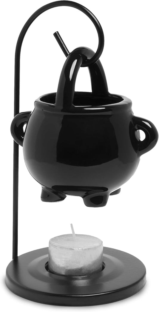 Cauldron Wax Melt Burner with Tealight Candle, Warming Stand, Decorative Hanging Living Room Home Decor and Aromatherapy, Spooky Halloween Black Warmer Pot