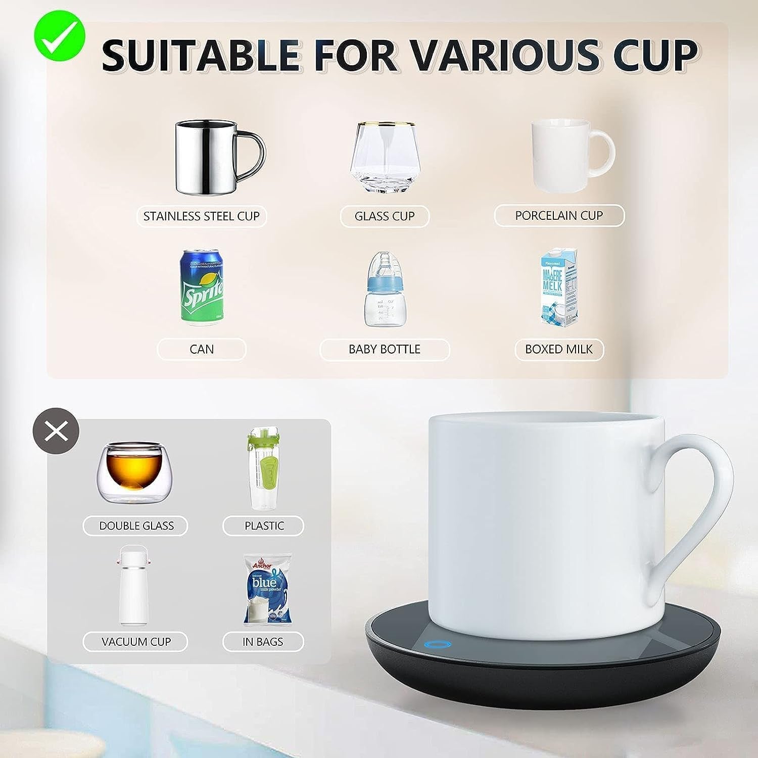 Mug Warmer Coffee Warmer - Cup Warmer with 2 Temperature Settings Smart Tea Warmer Portable Beverage Warmer Drink Warmer for Office丨Desk丨Cocoa丨Coffee丨Tea丨Milk丨Hot Drinks