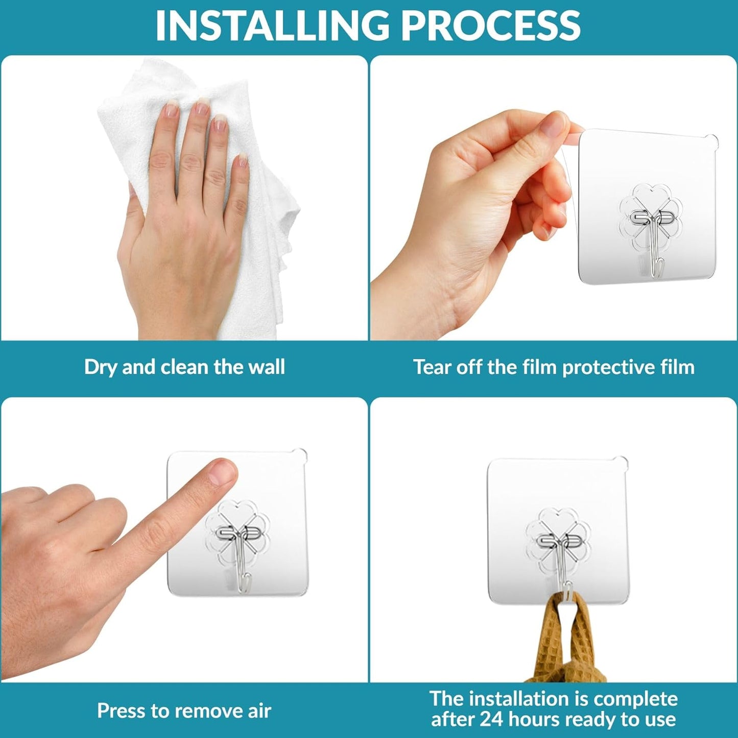 Wall Hooks 15Kg(Max) Heavy Duty Self Adhesive Hooks 10 Pack,Waterproof and Oilproof,Transparent Reusable Seamless Hooks Strong,Suitable for Bathroom Kitchen