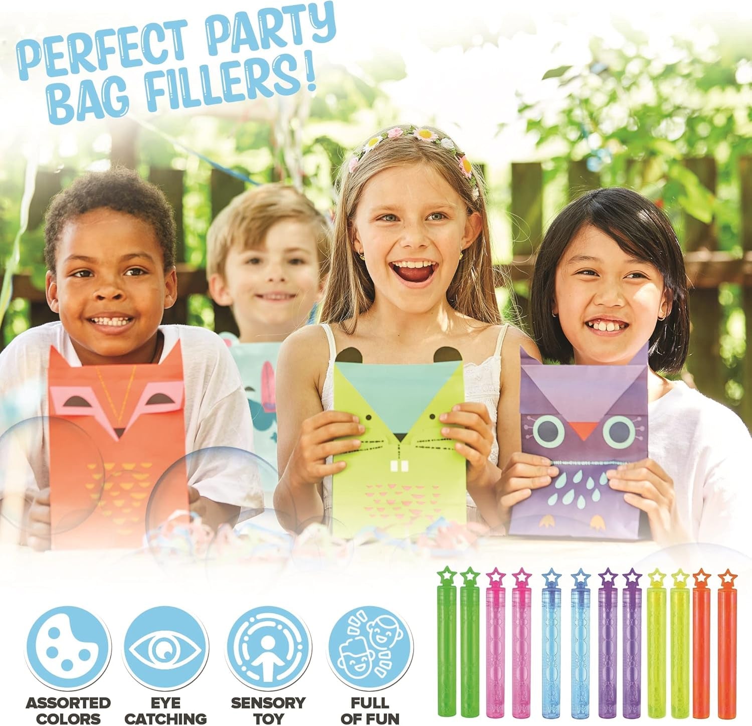 36-Pack Bubble Tubes Party Bag Fillers - Fun and Colorful Toy Bubble Tubes for Kids - Ideal Wedding Favors, Party Favors, Loot Bag and Stocking Fillers