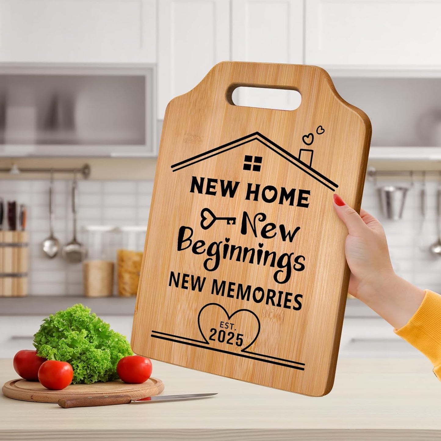 New Home Gifts, House Warming Gifts New Home, Creative Bamboo Cutting Board Housewarming Gifts, New Home Gifts for Couple, Friends, Unique Housewarming Gift Ideas