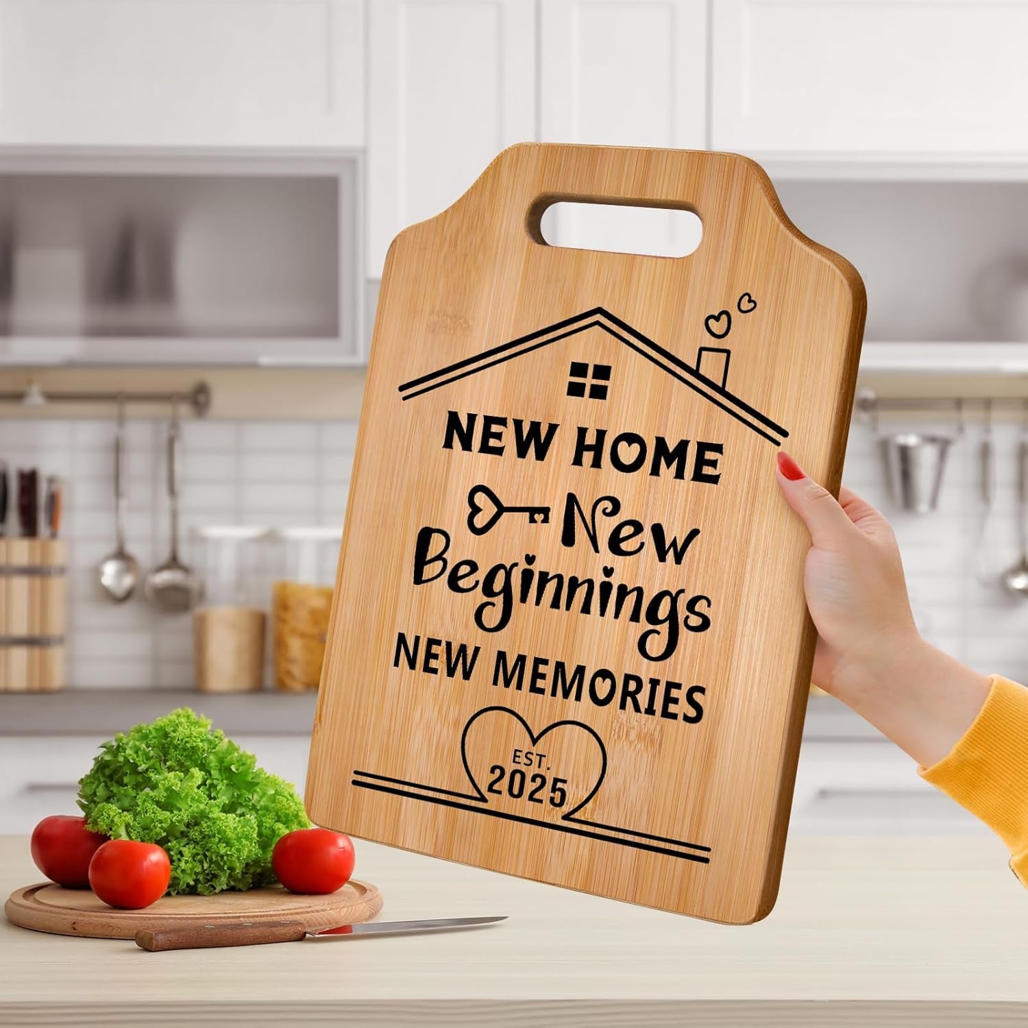New Home Gifts, House Warming Gifts New Home, Creative Bamboo Cutting Board Housewarming Gifts, New Home Gifts for Couple, Friends, Unique Housewarming Gift Ideas