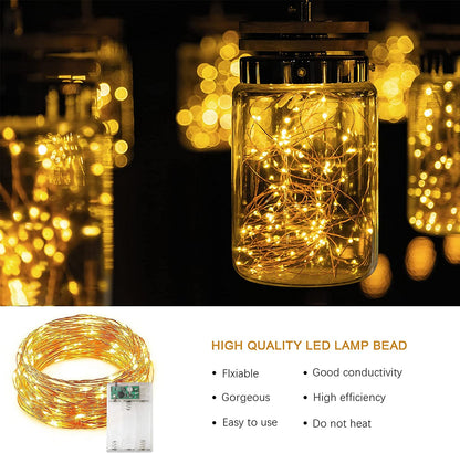 Fairy Lights, 50 LED Battery Operated String Lights Copper Wire Light for Indoor Outdoor Lighting, Bedroom, Wedding Decor, Party, Christmas, Tree Decoration(5M/16Ft,Warm White)