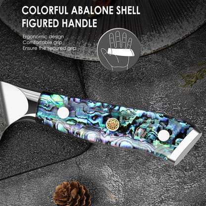 Damask Knive Set of 3, 12.4-19Cm Blade Made of 67 Layers of VG-10 Damascus Steel, Santoku Knife, Kiritsuke Knife, Universal Knife, Abalone Shell Handle, Gift Box