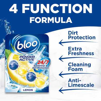 Power Active Toilet Rim Block Lemon, with Anti-Limescale, Cleaning Foam, Dirt Protection and Extra Freshness - Pack of 3 Rimblocks