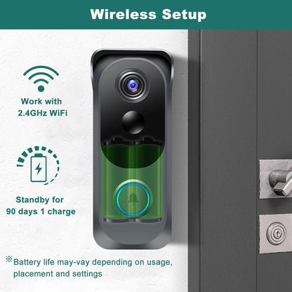 Wireless Video Doorbell Camera with Chime, Voice Changer/Message, PIR Motion Detection, Instant Alerts, 2-Way Audio, 2K HD, Night Vision, 2.4G Wifi, IP66, Battery Powered, Works with Alexa