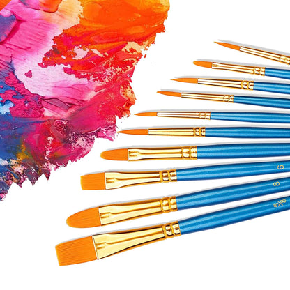 Art Paint Brush Set, Different Sizes for Artists, Adults & Kids, 10 Count, Blue