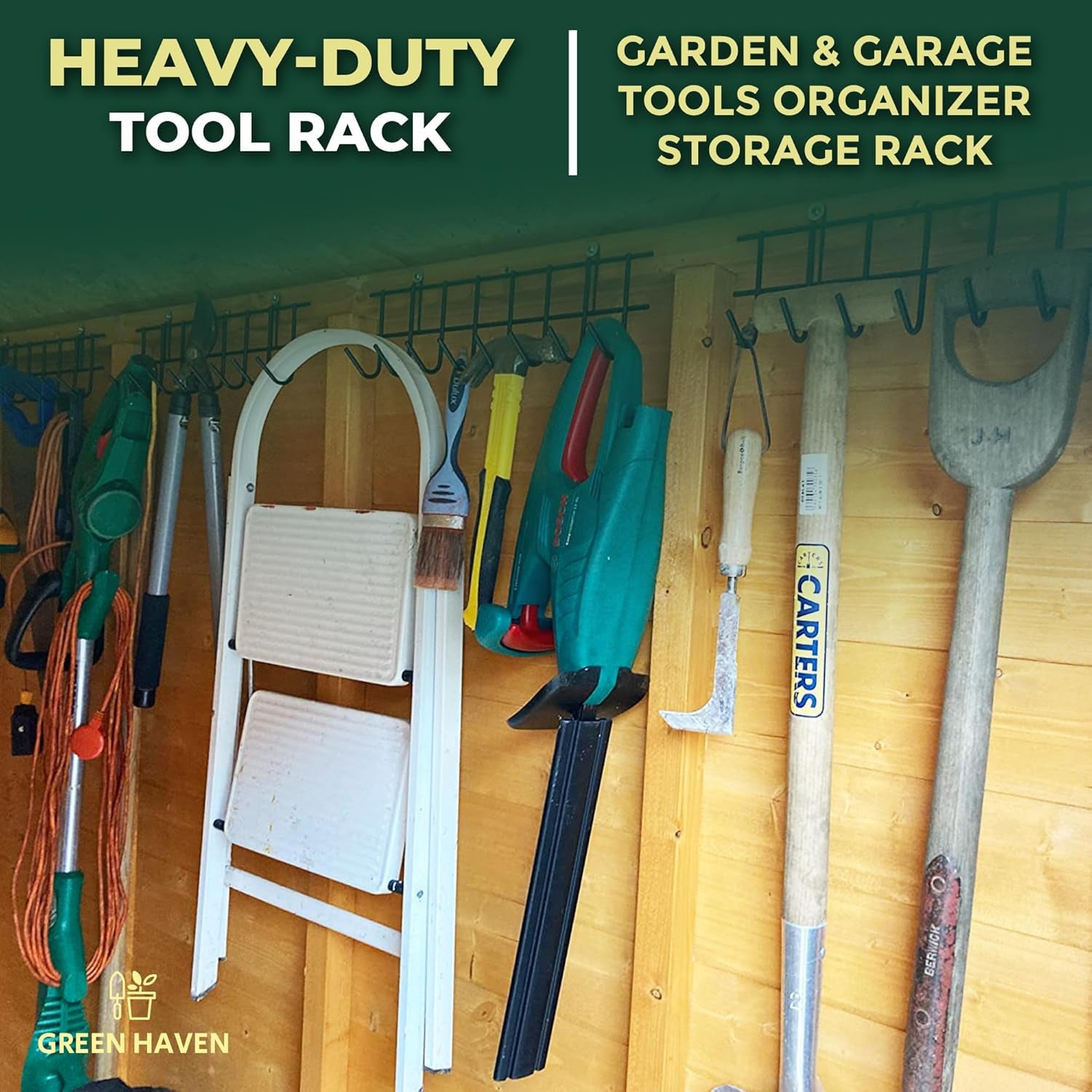 Garden Tool Storage Rack 160Cm - Heavy-Duty Metal Organiser for Shed Accessories, Rakes, Shovels & More – Space-Saving Tool Storage System for Sheds & Garages