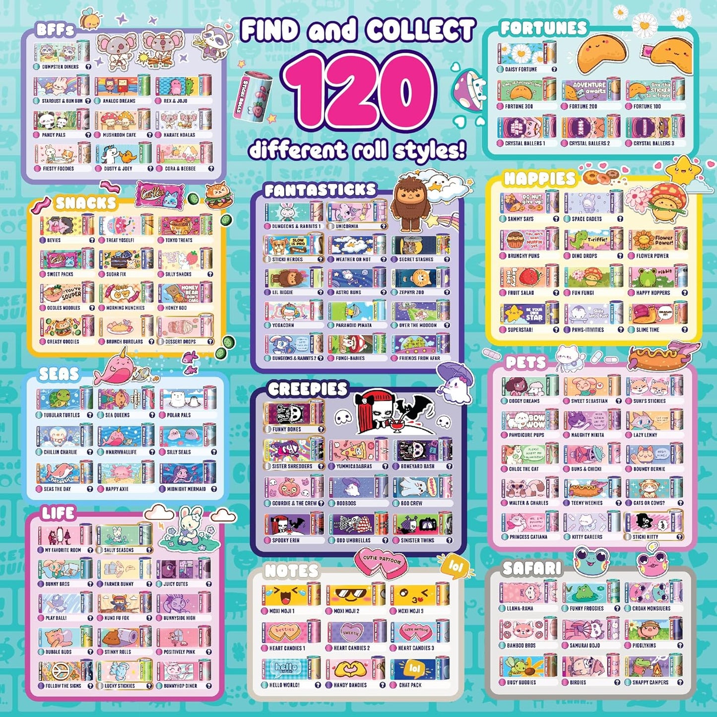 Sticki Rolls Sticki Bands, Wearable & Shareable Sticker Bracelet, 70 Mini Stickers, Assorted Colours and Styles, Packaging May Vary