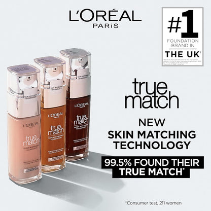 True Match Liquid Foundation, Skincare Infused with Hyaluronic Acid, SPF 16, Available in 40 Shades, 3N Creamy Beige, 30 Ml