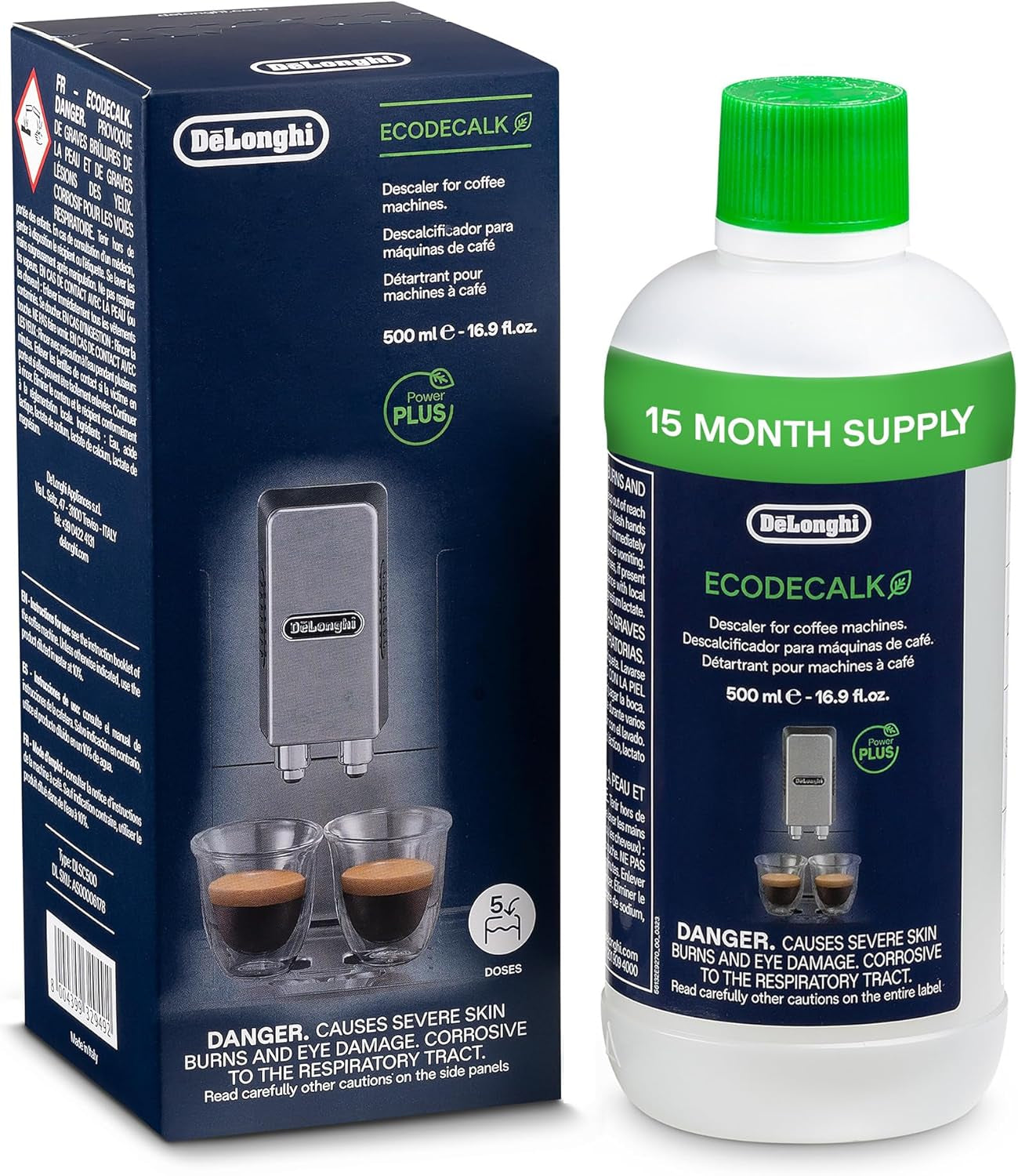 Ecodecalk Descaler DLSC500, 5 Decalcification Doses, Coffee Machine Descaler, Coffee Machine Maintenance Accessory, Plant-Based Ingredients, Bottle with 5 Doses, 500Ml