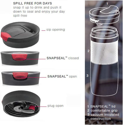 Byron Snapseal Travel Mug | Stainless Steel Thermal Mug | Vacuum Flask | Leakproof Tumbler | Coffee to Go Mug with BPA Free Easy-Clean Lid