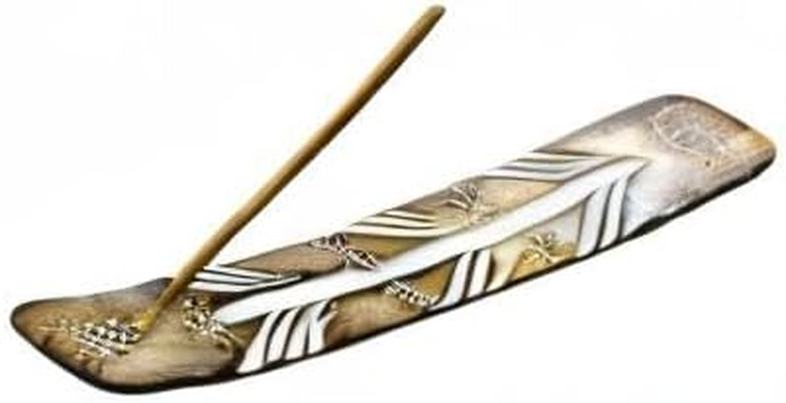 Incense Stand Wooden Ash Catcher with Brass Stars Incense Stick Holder (White)
