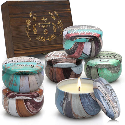 Natural Soy Wax Candle 6 Pack,Wood Candle Box,Womens Gift Sets,Scented Candles Gift Box,Candle Sets for Women Gifts,House Warming Gifts New Home,Candle Gift Set,Candles Gifts for Women