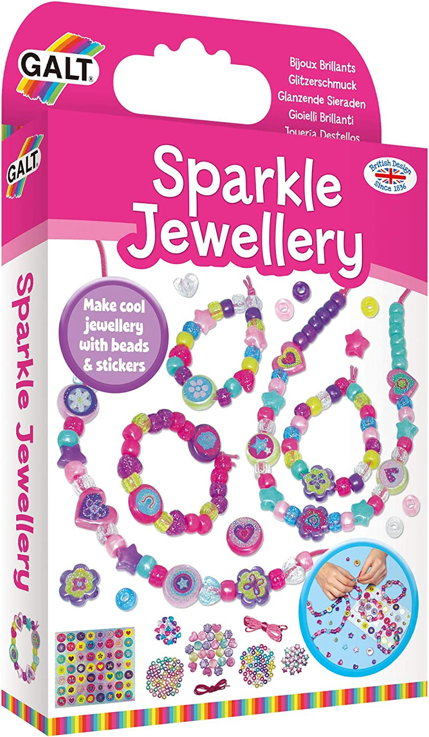 Sparkle Jewellery - Childrens Necklace and Bracelet Making, Craft Kit for Kids - Fun Activity Pack with Colourful Beads and Stickers, Encourages Creativity and Motor Skills - Ages 5 Years Plus