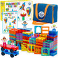Magnetic Tiles - 100 Piece Set + 4 Play Figures + Storage Bag - Magnetic Building Blocks for Kids - Educational STEM Magnet Toys for 3, 4, 5, 6, 7 Year Old Boys & Girls - Magnetic Shapes