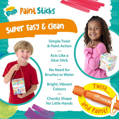 Paint Sticks for Kids - 20 Pack Assorted Colours & Fun Storage Tub - Twist & Paint, Mess-Free, Fast Drying Action, Easy Clean Up, Vibrant Colours, Multi-Surface