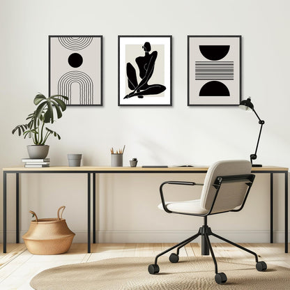 Boho Abstract Wall Decor Poster Black and White Geometric Wall Poster for Bedroom Living Room Decor 12X16 in Unframed Set of 3