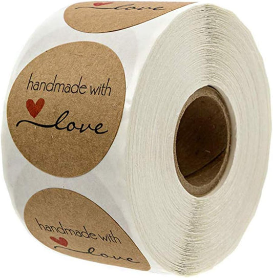 500Pcs 1 Roll Cartoon Handmade with Love round Baking Sticker Self-Adhesive Label Decor for Homemade Gifts