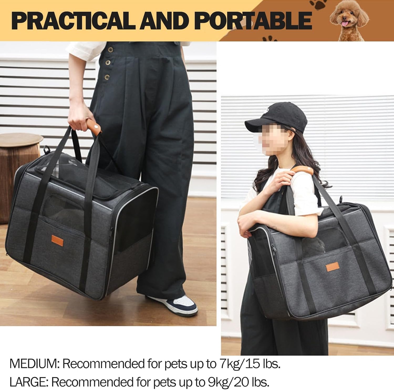 Premium Pet Carrier Travel Bag Foldable Lightweight Cat Carrier Bag Top Opening Dog Carrier Bags with Handles Portable Puppy Carrier with Removable Mat Dog Carry Bag Pet Carriers for Cats and Dogs M