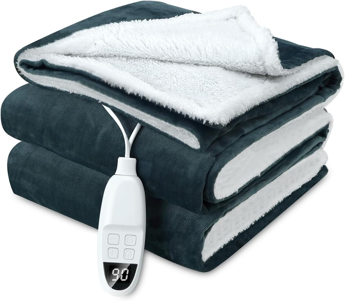 Electric Blanket, 180X130Cm Large, Heated Throw Blanket with 6 Heat Levels, 10H Timer, Fast Heat, Overheat Protection, LED Display, Machine Washable, for Sofa, Office