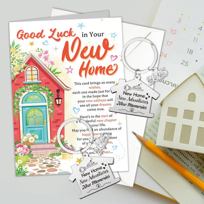 New Home Gifts, New Home Card, Good Luck in Your New Home Cards, New House Cards with New Home Keyring, House Warming Gifts New Home Gift, Housewarming Gifts for Friends Couples and Family