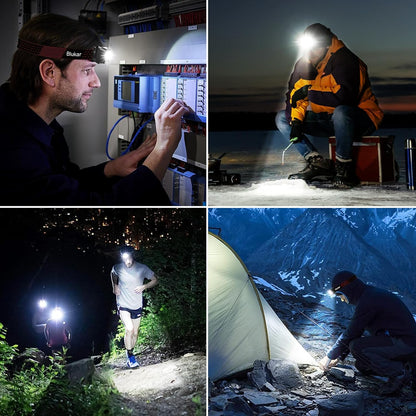 Head Torch Rechargeable, 2 Pack 2000L Super Bright Headlamp Headlight with 8 Light Modes, Spotlight Floodlight Combination, Sensor Control, Waterproof, Long Battery Life for Running,Camping