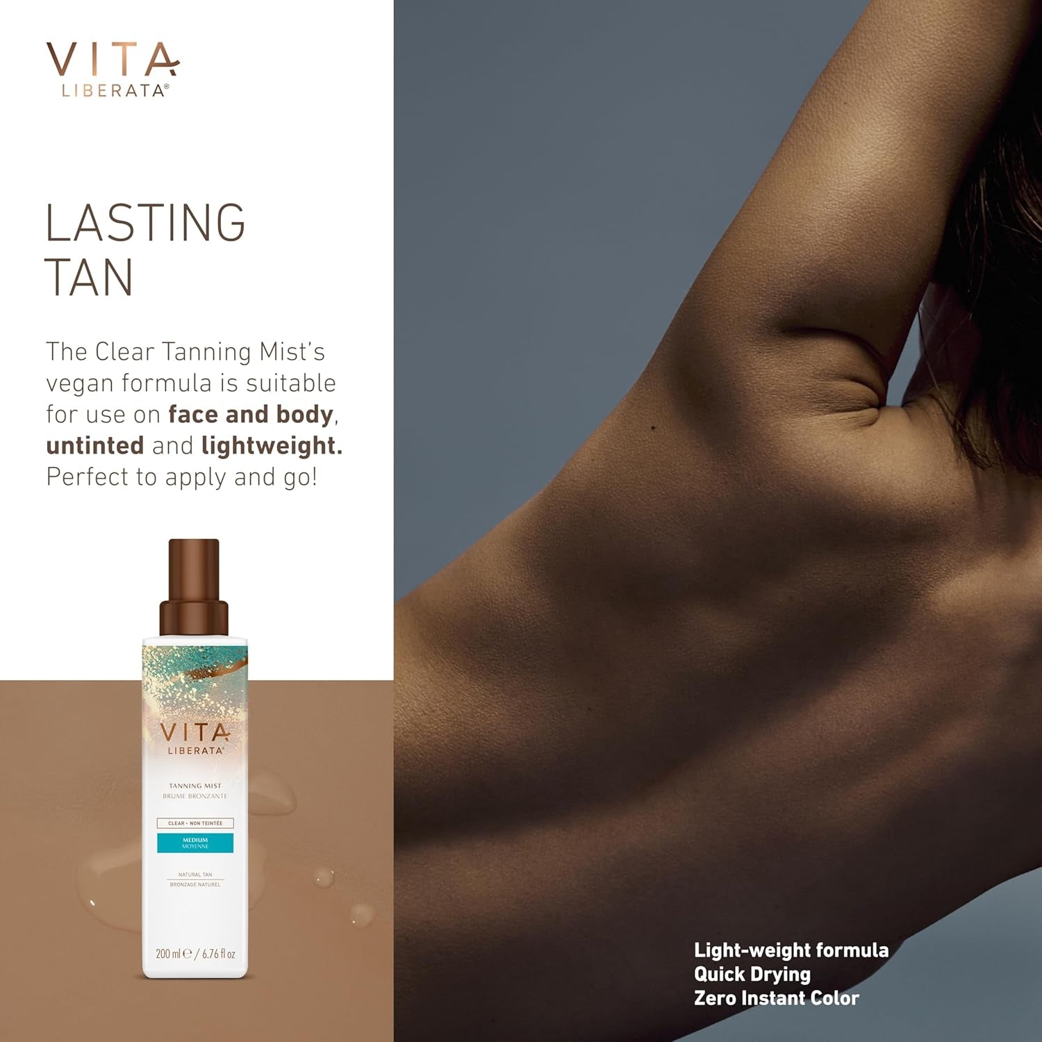 Self Tanning Mist - Medium - Untinted, Natural Looking Tan Designed for Face & Body, Quick Drying Formula, Formulated with Organic Glycerin & Cucumber Extract, 200Ml