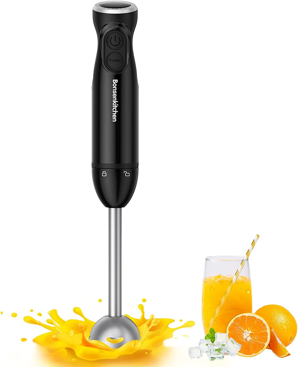 Hand Blender, 12 Speeds Immersion Blender Handheld, Stick Blender Electric with Stainless Steel Blade for Making Baby Food, Soups, Sauce, HB3201 (Black)